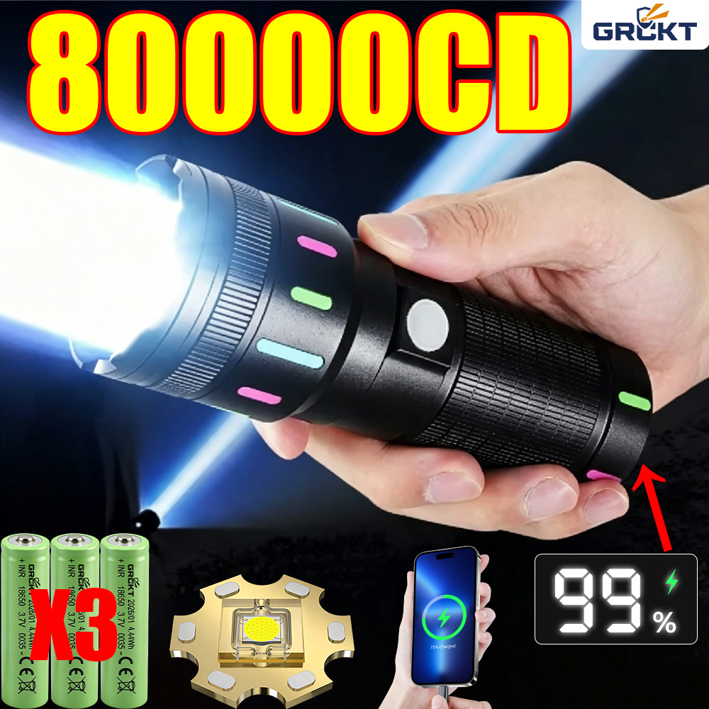 Outdoor Power Meter - 80000CD Most Powerful LED Flashlight High